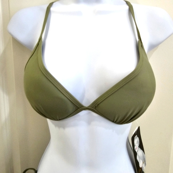 Marilyn Monroe Boho Bikini – Olive Green Aztec Embroidered Back Fringe Side Tie - Picture 5 of 16